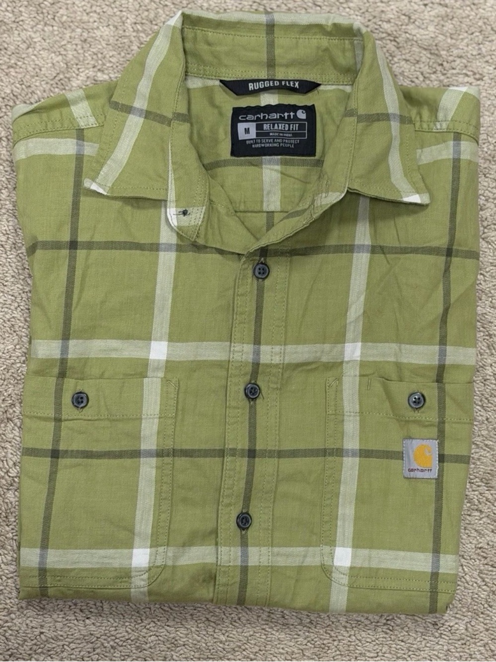 Carhartt Rugged Flex Relaxed Fit Lightweight SS Men's size M Green Plaid